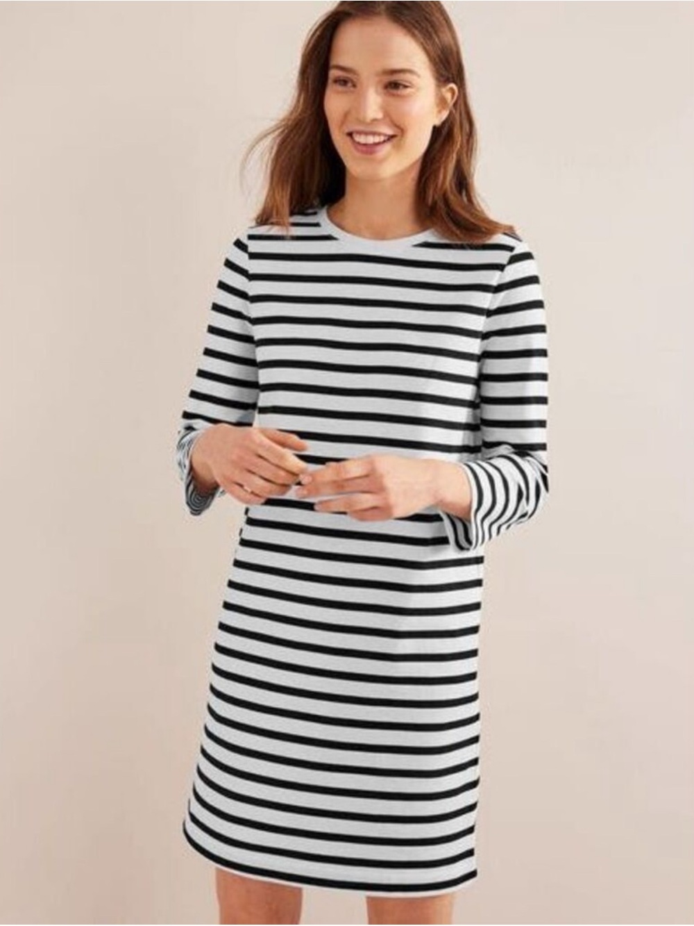 Boden Mini T-shirt Dress Women’s US 10R 10 Ivory Black Breton Stripe Weekend Day